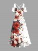 Plus Size Flowers Leaf Print Cold Shoulder Crisscross Hawaii Maxi Dress -  