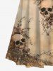 Plus Size Skulls Flowers Leaf Print Cold Shoulder Crisscross Hawaii Maxi Dress -  