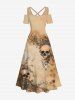 Plus Size Skulls Flowers Leaf Print Cold Shoulder Crisscross Hawaii Maxi Dress -  
