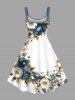 Plus Size Flowers Leaf Metallic Print Hawaii Tank Dress -  