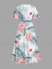Robe mi-longue hawaïenne fendue grande taille à imprimé feuilles tropicales et fleurs d'hibiscus - Blanc XXS