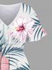 Robe mi-longue hawaïenne fendue grande taille à imprimé feuilles tropicales et fleurs d'hibiscus - Blanc 1X