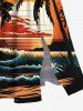Robe mi-longue hawaïenne fendue grande taille à imprimé cocotiers, soleil et vagues - Rouge 6X