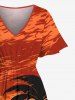 Robe mi-longue hawaïenne fendue grande taille à imprimé cocotiers, soleil et vagues - Rouge 6X