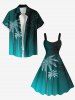 Robe débardeur hawaïenne grande taille à imprimé cocotiers et courants océaniques - Vert profond M