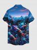 Chemise grande taille à imprimé calmar et montagne, créatures marines hawaïennes, ombrée, avec poches boutonnées, pour homme - Bleu XL