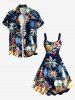 Plus Size Coconut Tree Hibiscus Flower Beer Shell Print Hawaii A Line Tank Dress -  