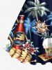 Plus Size Coconut Tree Hibiscus Flower Beer Shell Print Hawaii A Line Tank Dress -  