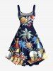 Plus Size Coconut Tree Hibiscus Flower Beer Shell Print Hawaii A Line Tank Dress -  