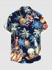 Plus Size Coconut Tree Hibiscus Flower Beer Shell Print Hawaii Button Pocket Shirt For Men -  