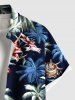 Plus Size Coconut Tree Hibiscus Flower Beer Shell Print Hawaii Button Pocket Shirt For Men -  