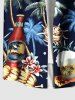 Plus Size Coconut Tree Hibiscus Flower Beer Shell Print Hawaii Button Pocket Shirt For Men -  