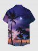 Plus Size Coconut Tree Ombre Dusk Galaxy Print Hawaii Button Pocket Shirt For Men -  