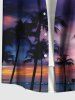 Plus Size Coconut Tree Ombre Dusk Galaxy Print Hawaii Button Pocket Shirt For Men -  
