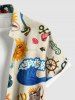 Plus Size Sun Mermaid Sailboat Octopus Sea Waves Shell Print Hawaii Button Pocket Shirt For Men -  
