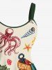 Plus Size Sun Mermaid Sailboat Octopus Sea Waves Shell Print Hawaii A Line Tank Dress -  