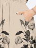 Plus Size Hibiscus Flower Leaf Branch Ethnic Print Hawaii Split Pocket A Line Midi Dress -  