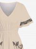 Plus Size Hibiscus Flower Leaf Branch Ethnic Print Hawaii Split Pocket A Line Midi Dress -  