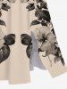 Robe mi-longue trapèze grande taille à imprimé ethnique hawaïen, motif hibiscus, feuilles et branches - Abricot 4X