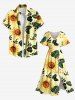 Plus Size Sunflower Leaf Branch Print Hawaii Split Pocket A Line Midi Dress -  