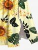 Plus Size Sunflower Leaf Branch Print Hawaii Split Pocket A Line Midi Dress -  