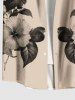 Plus Size Hibiscus Flower Leaf Branch Ethnic Print Hawaii Button Pocket Shirt For Men -  