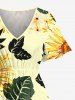 Plus Size Sunflower Leaf Branch Print Hawaii Split Pocket A Line Midi Dress -  