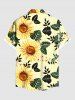 Chemise hawaïenne à poches boutons, imprimé feuilles de tournesol et branches, grande taille, pour hommes - Jaune 6XL