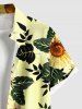 Chemise hawaïenne à poches boutons, imprimé feuilles de tournesol et branches, grande taille, pour hommes - Jaune 6XL