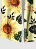 Chemise hawaïenne à poches boutons, imprimé feuilles de tournesol et branches, grande taille, pour hommes - Jaune 6XL