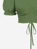 Plus Size Cold Shoulder Puff Sleeve Cinched Solid Top -  
