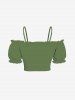 Plus Size Cold Shoulder Puff Sleeve Cinched Solid Top -  