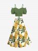 Plus Size Flower Leaf Print Hawaii Split A Line Skirt -  
