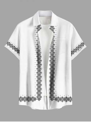 Plus Size Ethnic Pattern Tribal Print Buttons Pocket Hawaii Shirt For Men - WHITE - 4XL
