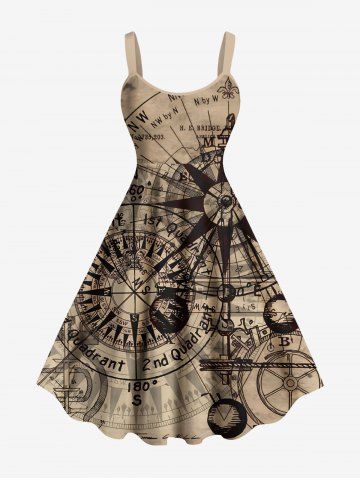 Plus Size Travel Sea Nautical Compass Cruise Print Hawaii Tank Dress - COFFEE - 3X
