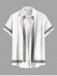 Chemise hawaïenne grande taille à imprimé tribal et à boutons avec poches pour homme - Blanc 2XL