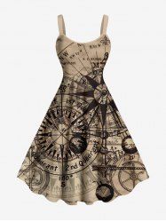 Robe débardeur hawaïenne grande taille avec imprimé boussole nautique et croisière - café 6X