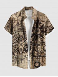 Chemise hawaïenne grande taille pour homme, imprimé boussole, croisière, voyage, mer, boutons, poche - café M