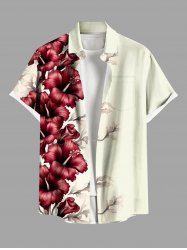 Chemise hawaïenne grande taille à imprimé tropical et fleurs d'hibiscus pour homme - Blanc de Crème  XL