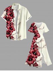 Hibiscus Flowers Tropical Print Plus Size Matching Hawaii Beach Outfit For Couples -  