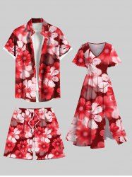 Tenue de plage hawaïenne assortie grande taille à imprimé marguerites ombré pour couples - Rouge 