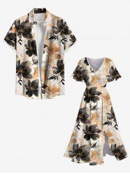 Tenue de plage hawaïenne assortie grande taille à imprimé floral ombré pour couples - café lumière 
