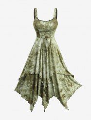 Tie Dye Print Lace-up Ruffles Lace Trim Asymmetrical Layered Tank Dress -  