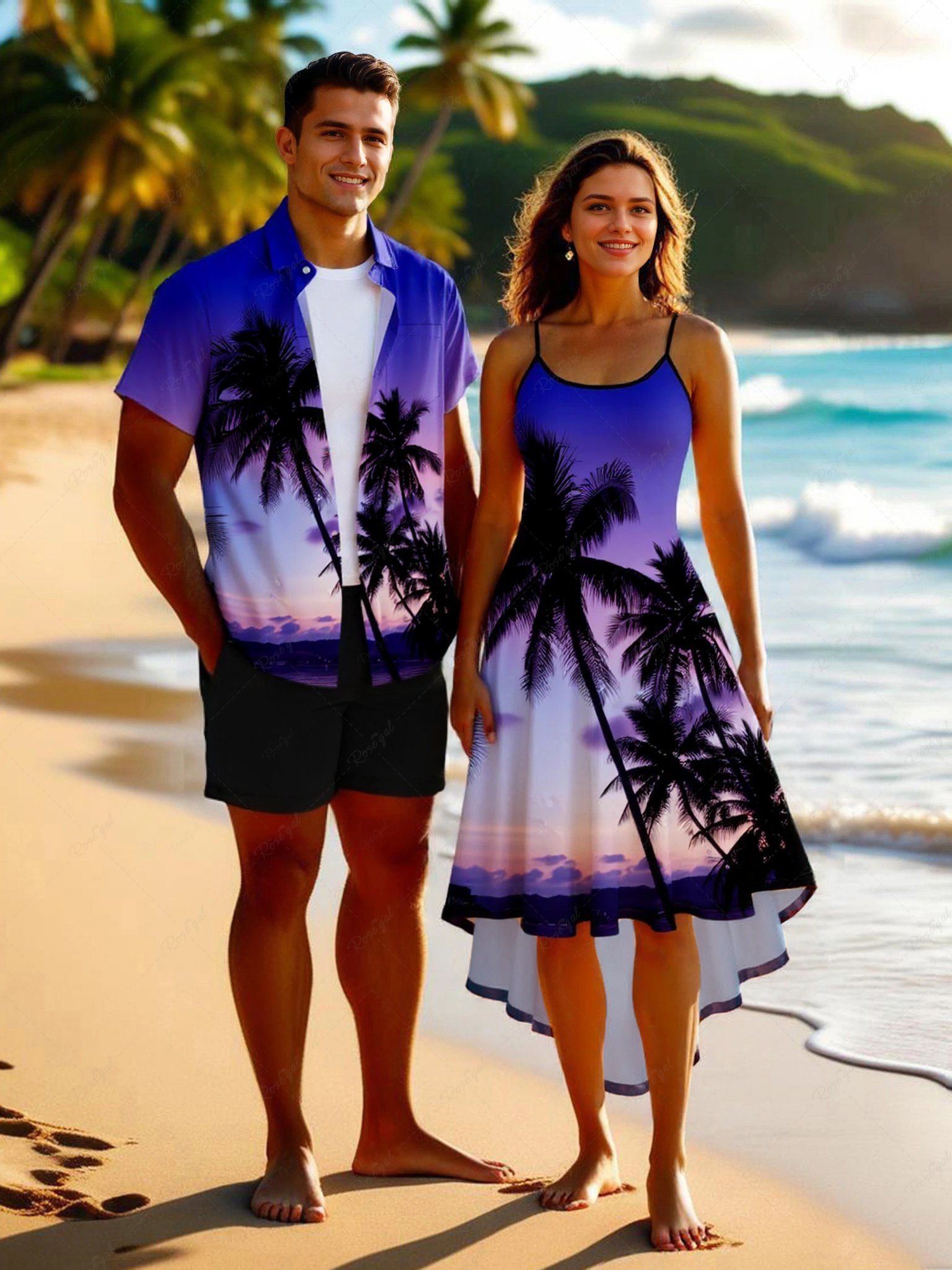 Outfits Coconut Tree Ombre Galaxy Print Plus Size Matching Hawaii Beach Outfit For Couples  