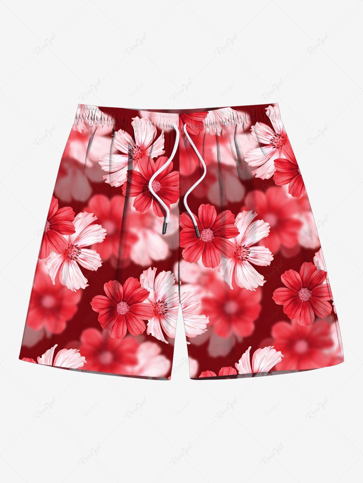 Store Plus Size Ombre Daisy Flower Print Hawaii Drawstring Pocket Beach Shorts For Men  