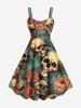 Skulls Rose Flowers Leaf Print Plus Size Matching Hawaii Beach Outfit For Couples -  