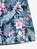 Tenue de plage hawaïenne assortie grande taille à imprimé feuilles tropicales et fleurs d'hibiscus pour couples - Bleu 