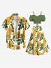 Tenue de plage hawaïenne assortie grande taille à imprimé fleurs et feuilles pour couples - Vert 