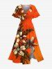 Tenue de plage hawaïenne assortie grande taille à imprimé floral et feuilles ombré pour couples - Orange Foncé 