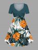Tenue de plage hawaïenne assortie grande taille à imprimé feuilles tropicales et fleurs d'hibiscus pour couples - Vert 